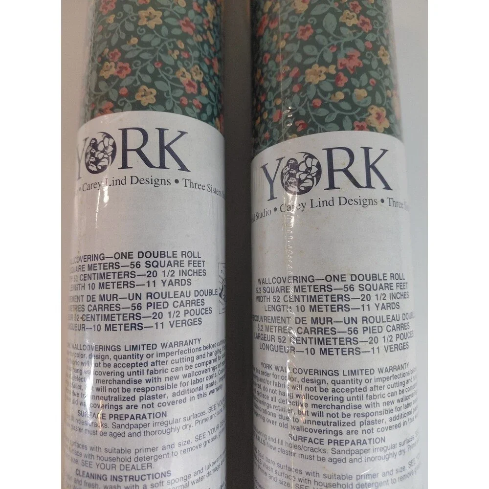 2 Rolls YORK Wallpaper CT5590 R-16 Floral Botanical Teal Pink Yellow Pre-Pasted